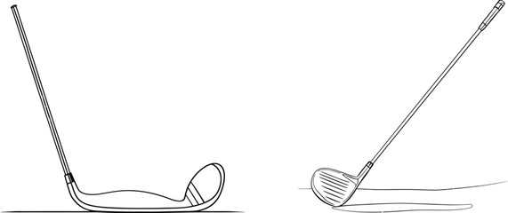 Line drawing of golf clubs on a background of sport, luxury, metals, ball sports, activity, wedges, irons, hybrids, fairways,