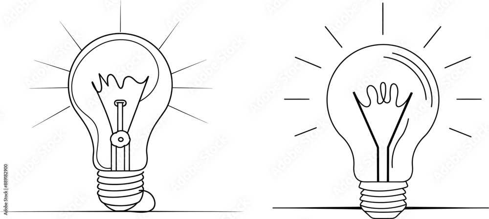 Poster continually drawn single line lamp on white background.