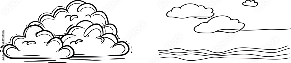 Aufkleber drawing of sun and clouds in continuous line art