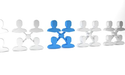 Blue Project team base icon isolated on white background. Business analysis and planning, consulting, team work, project management. Minimalism concept. 3D render illustration