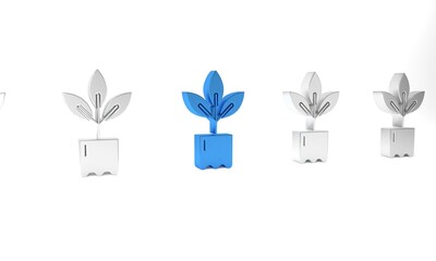 Blue Plant in bottle icon isolated on white background. Seed and seedling. Leaves sign. Leaf nature. Minimalism concept. 3D render illustration