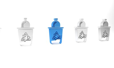 Blue Recycle bin with recycle symbol icon isolated on white background. Trash can icon. Garbage bin sign. Recycle basket sign. Minimalism concept. 3D render illustration