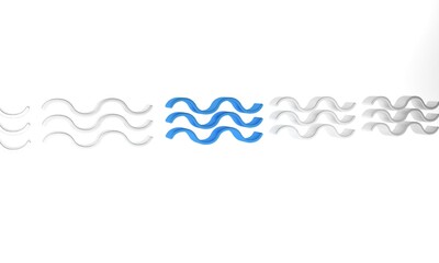 Blue Waves icon isolated on white background. Minimalism concept. 3D render illustration