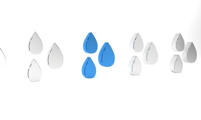 Blue Water drop icon isolated on white background. Minimalism concept. 3D render illustration