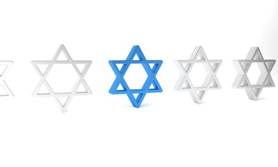 Blue Star of David icon isolated on white background. Jewish religion symbol. Symbol of Israel. Minimalism concept. 3D render illustration