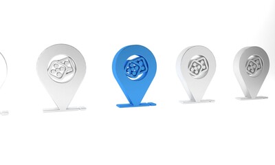 Blue Casino location icon isolated on white background. Game dice icon. Minimalism concept. 3D render illustration