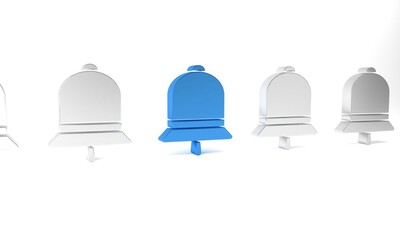 Blue Ringing bell icon isolated on white background. Alarm symbol, service bell, handbell sign, notification symbol. Minimalism concept. 3D render illustration