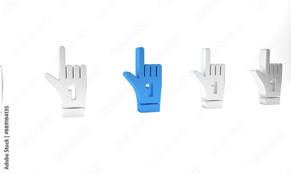 Canvas Prints Blue Number 1 one fan hand glove with finger raised icon isolated on white background. Symbol of team support in competitions. Minimalism concept. 3D render illustration