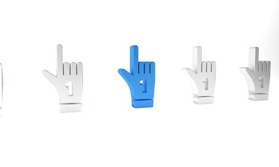 Blue Number 1 one fan hand glove with finger raised icon isolated on white background. Symbol of team support in competitions. Minimalism concept. 3D render illustration