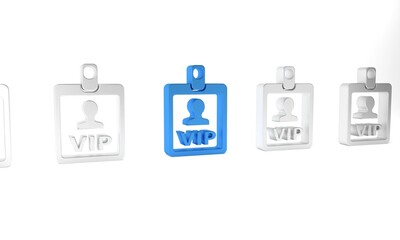 Blue VIP badge icon isolated on white background. Minimalism concept. 3D render illustration