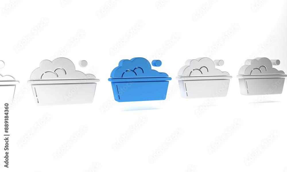 Wall mural Blue Plastic basin with soap suds icon isolated on white background. Bowl with water. Washing clothes, cleaning equipment. Minimalism concept. 3D render illustration