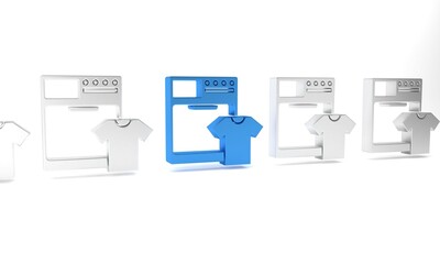 Blue Washer and t-shirt icon isolated on white background. Washing machine icon. Clothes washer - laundry machine. Home appliance symbol. Minimalism concept. 3D render illustration