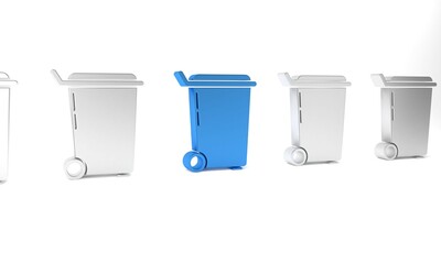 Blue Trash can icon isolated on white background. Garbage bin sign. Recycle basket icon. Office trash icon. Minimalism concept. 3D render illustration