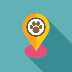 Location pin pointing a place related to pets, such as a veterinary, pet shop or dog park