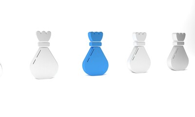 Blue Garbage bag icon isolated on white background. Minimalism concept. 3D render illustration