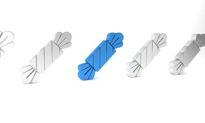 Blue Candy icon isolated on white background. Happy Halloween party. Minimalism concept. 3D render illustration