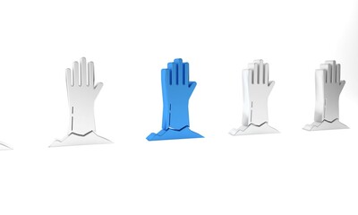 Blue Zombie hand icon isolated on white background. Arm monster dead. Happy Halloween party. Minimalism concept. 3D render illustration