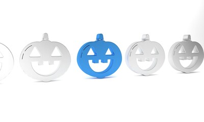 Blue Pumpkin icon isolated on white background. Happy Halloween party. Minimalism concept. 3D render illustration