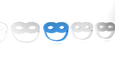 Blue Festive mask icon isolated on white background. Minimalism concept. 3D render illustration