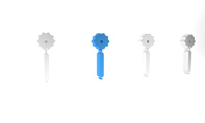 Blue Pizza knife icon isolated on white background. Pizza cutter sign. Steel kitchenware equipment. Minimalism concept. 3D render illustration