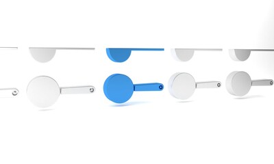 Blue Measuring spoon icon isolated on white background. Minimalism concept. 3D render illustration