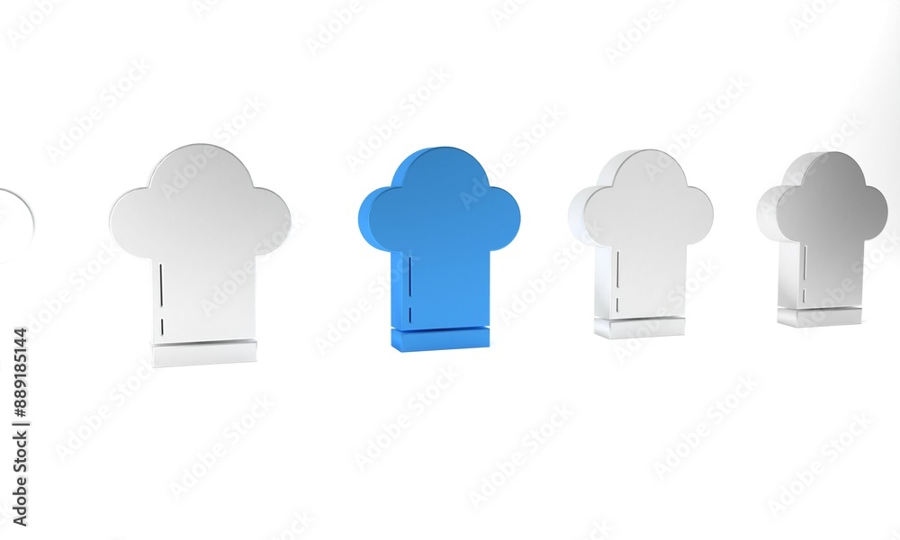 Sticker Blue Chef hat icon isolated on white background. Cooking symbol. Cooks hat. Minimalism concept. 3D render illustration