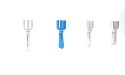 Blue Fork icon isolated on white background. Cutlery symbol. Minimalism concept. 3D render illustration