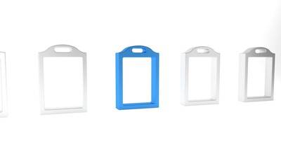 Blue Cutting board icon isolated on white background. Chopping Board symbol. Minimalism concept. 3D render illustration
