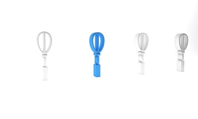 Blue Kitchen whisk icon isolated on white background. Cooking utensil, egg beater. Cutlery sign. Food mix symbol. Minimalism concept. 3D render illustration