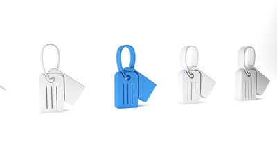 Blue Military dog tag icon isolated on white background. Identity tag icon. Army sign. Minimalism concept. 3D render illustration