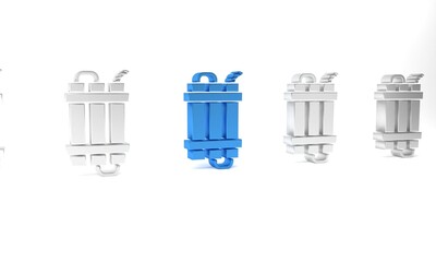 Blue Detonate dynamite bomb stick and timer clock icon isolated on white background. Time bomb - explosion danger concept. Minimalism concept. 3D render illustration