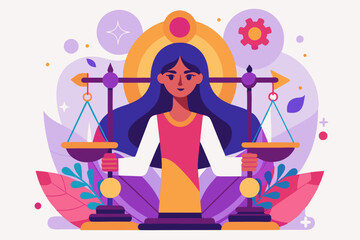 A woman is holding a scale of justice in her hands with balance