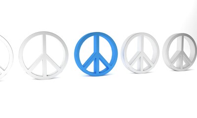 Blue Peace icon isolated on white background. Hippie symbol of peace. Minimalism concept. 3D render illustration