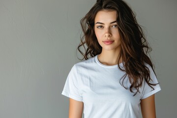 Fototapeta premium White tshirt mockup on woman model created with Generative AI