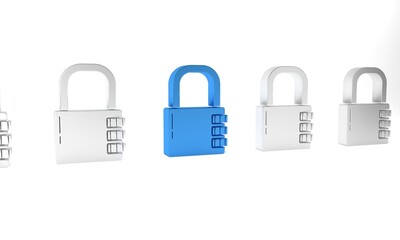 Blue Safe combination lock icon isolated on white background. Combination padlock. Security, safety, protection, password, privacy. Minimalism concept. 3D render illustration