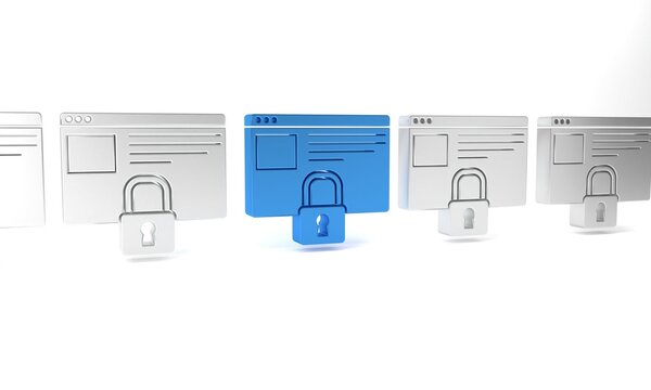 Blue Secure your site with HTTPS, SSL icon isolated on white background. Internet communication protocol. Minimalism concept. 3D render illustration