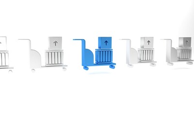Blue Electric hand truck and boxes icon isolated on white background. Dolly symbol. Minimalism concept. 3D render illustration