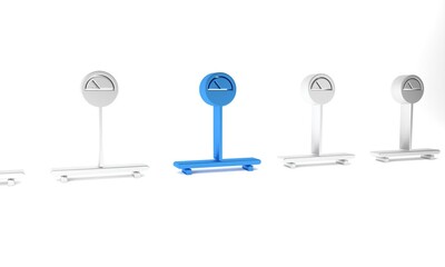 Blue Scale icon isolated on white background. Logistic and delivery. Weight of delivery package on a scale. Minimalism concept. 3D render illustration