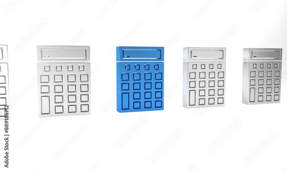 Sticker Blue Calculator icon isolated on white background. Accounting symbol. Business calculations mathematics education and finance. Minimalism concept. 3D render illustration