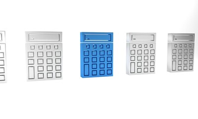 Blue Calculator icon isolated on white background. Accounting symbol. Business calculations mathematics education and finance. Minimalism concept. 3D render illustration