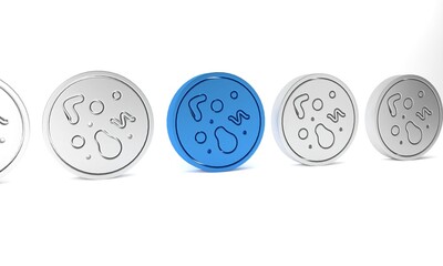 Blue Bacteria icon isolated on white background. Bacteria and germs, microorganism disease causing, cell cancer, microbe, virus, fungi. Minimalism concept. 3D render illustration