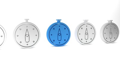 Blue Compass icon isolated on white background. Windrose navigation symbol. Wind rose sign. Minimalism concept. 3D render illustration