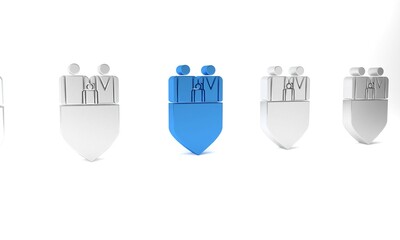 Blue Family insurance with shield icon isolated on white background. Security, safety, protection, protect concept. Minimalism concept. 3D render illustration