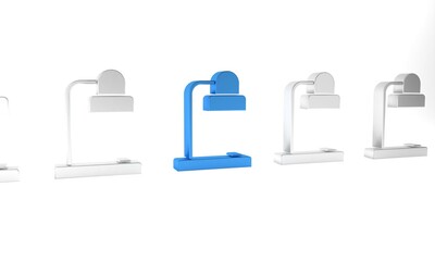 Blue Table lamp icon isolated on white background. Table office lamp. Minimalism concept. 3D render illustration
