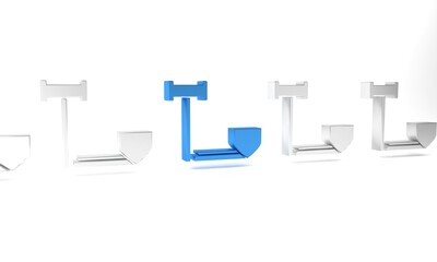 Blue Judge gavel with shield icon isolated on white background. Insurance concept. Security, safety, protection, protect concept. Minimalism concept. 3D render illustration