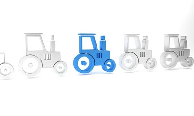 Blue Tractor icon isolated on white background. Minimalism concept. 3D render illustration