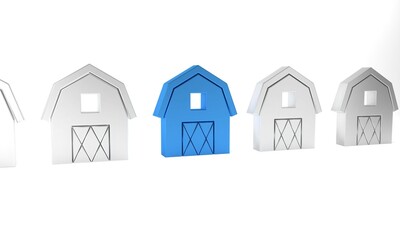 Blue Farm House concept icon isolated on white background. Rustic farm landscape. Minimalism concept. 3D render illustration