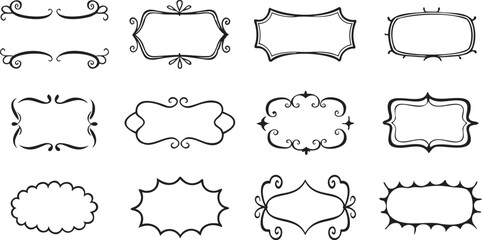Fototapeta premium Vector of vintage black frame set, Vintage Retro Ornamental Decorative Border Frame, Vintage elegant ornament divider and frames collection