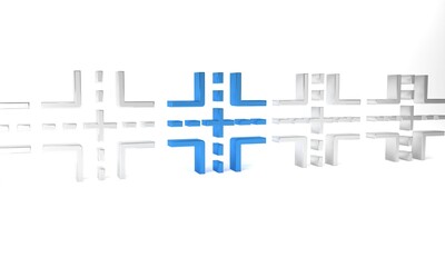 Fototapeta premium Blue Road traffic sign. Signpost icon isolated on white background. Pointer symbol. Isolated street information sign. Direction sign. Minimalism concept. 3D render illustration