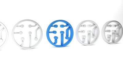 Blue Processor icon isolated on white background. CPU, central processing unit, microchip, microcircuit, computer processor, chip. Minimalism concept. 3D render illustration